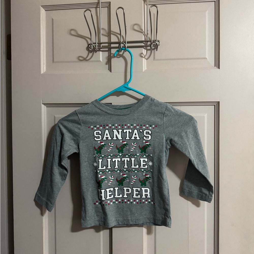 Holiday Time Boys 'Santa’s Little Helper' Long Sleeve T-Shirt Gray 3T